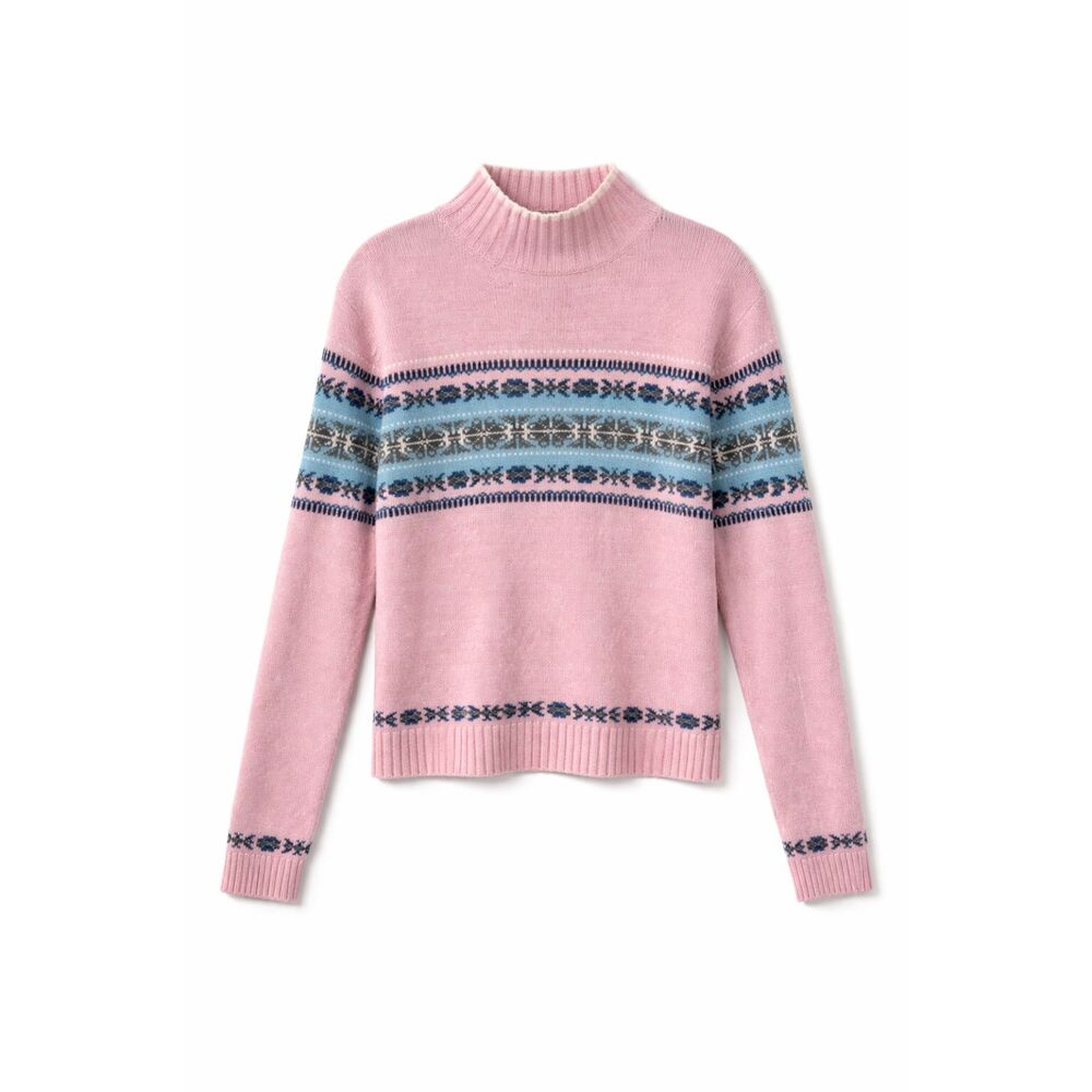 Tomfoolery Fair Isle Fitted Mock Neck Sweater XL Pink Nordic Ski‎ Cottagecore